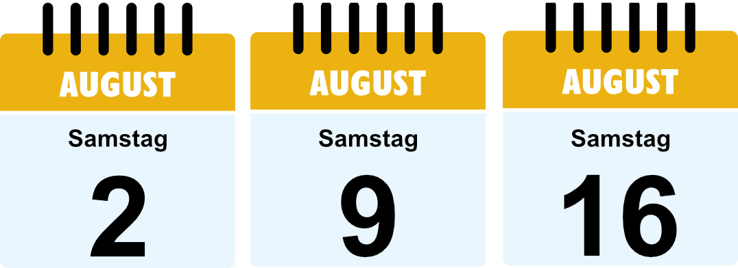 02., 09. und 16. August geschlossen